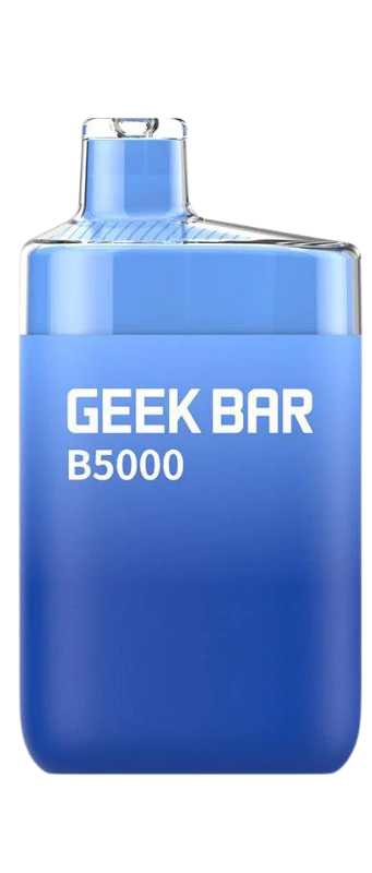 Blue Geek Bar B5000 disposable vape with transparent top and blue body, available at your local vape store.