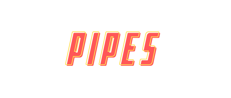 Text reading "PIPES" in bold, red, uppercase letters with a yellow outline, set against a transparent background. Perfect for any Athens GA vape store or Local vape store looking to make a statement.