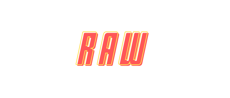 RAW" is written in bold, gradient yellow and red letters with a slight shadow effect. The background is transparent, emphasizing the quality you'd expect from your local vape store.